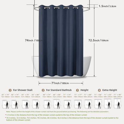 No Hook Shower Curtain, Waterproof Slub Fabric, White 71x74 in