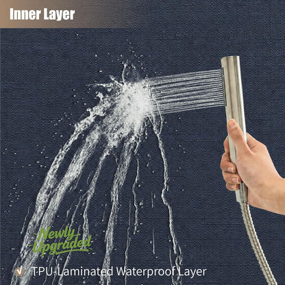 No Hook Shower Curtain, Waterproof Slub Fabric, White 71x74 in