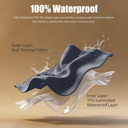 No Hook Shower Curtain, Waterproof Slub Fabric, White 71x74 in