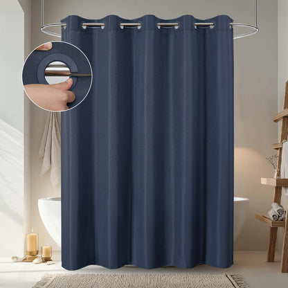 No Hook Shower Curtain, Waterproof Slub Fabric, White 71x74 in