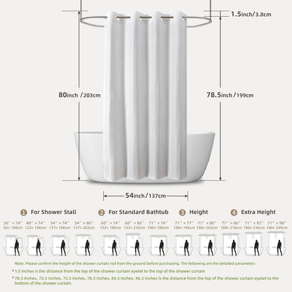 No Hook Shower Curtain, Waterproof Slub Fabric, White 71x74 in
