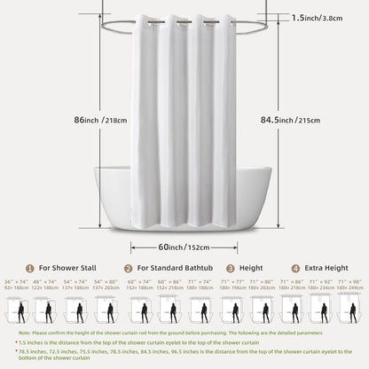 No Hook Shower Curtain, Waterproof Slub Fabric, White 71x74 in