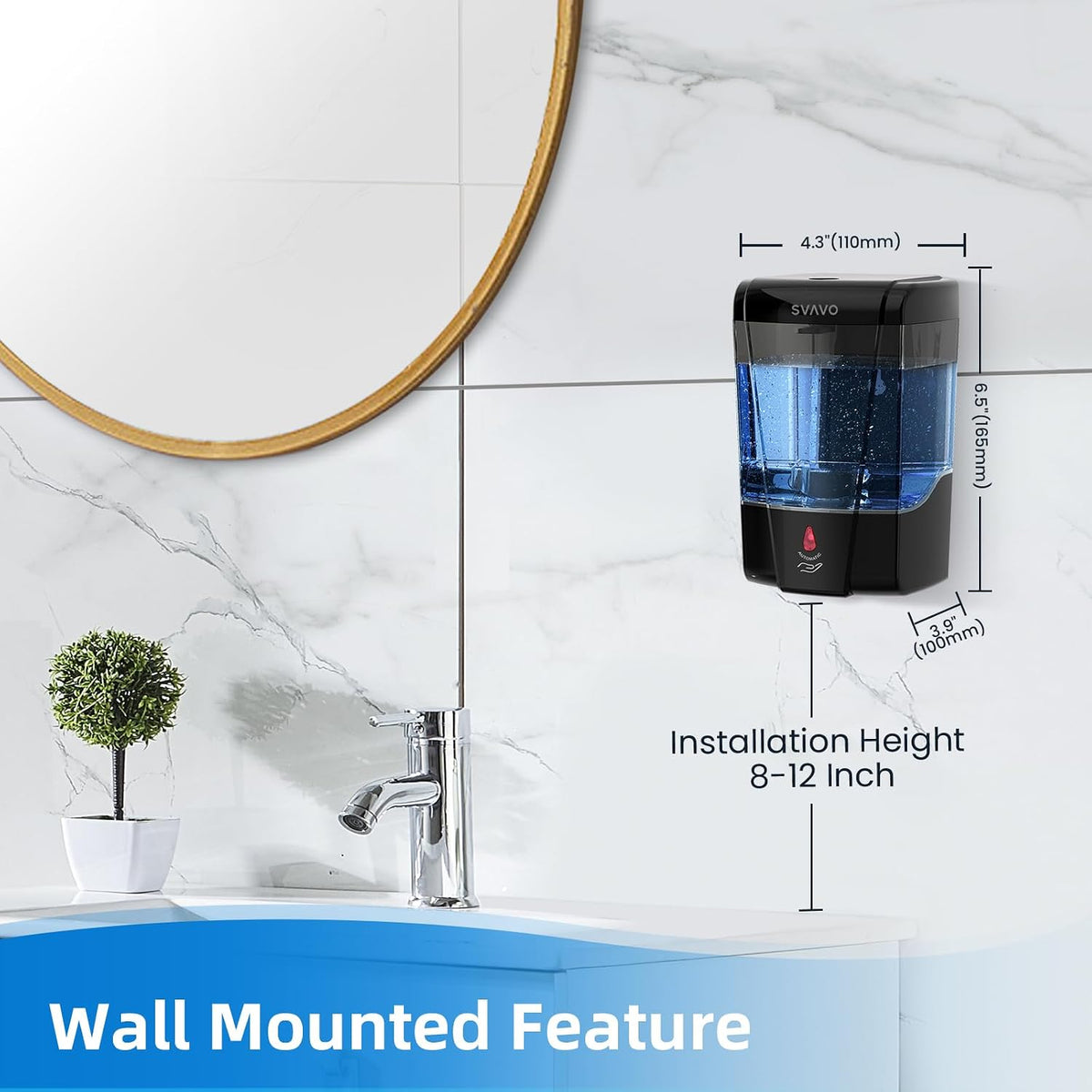 Automatic Soap Dispenser Hand Soap Dispenser Wall Mount 600m/21 fl.oz, Touchless Electric Sensor Pump Battery Operated for Offices Home Kitchen Bathroom Hotel Restaurant Commercial
