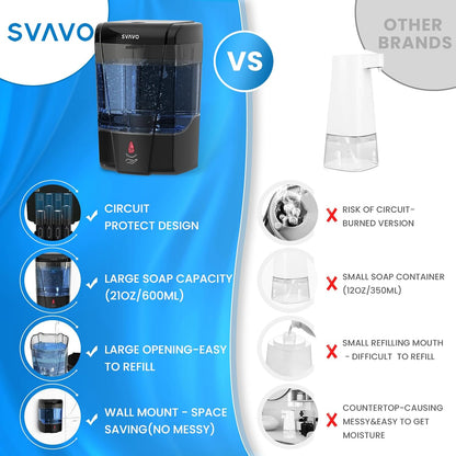 Automatic Soap Dispenser Hand Soap Dispenser Wall Mount 600m/21 fl.oz, Touchless Electric Sensor Pump Battery Operated for Offices Home Kitchen Bathroom Hotel Restaurant Commercial