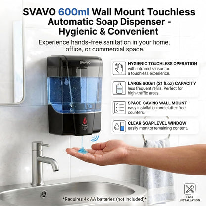 Automatic Soap Dispenser Hand Soap Dispenser Wall Mount 600m/21 fl.oz, Touchless Electric Sensor Pump Battery Operated for Offices Home Kitchen Bathroom Hotel Restaurant Commercial