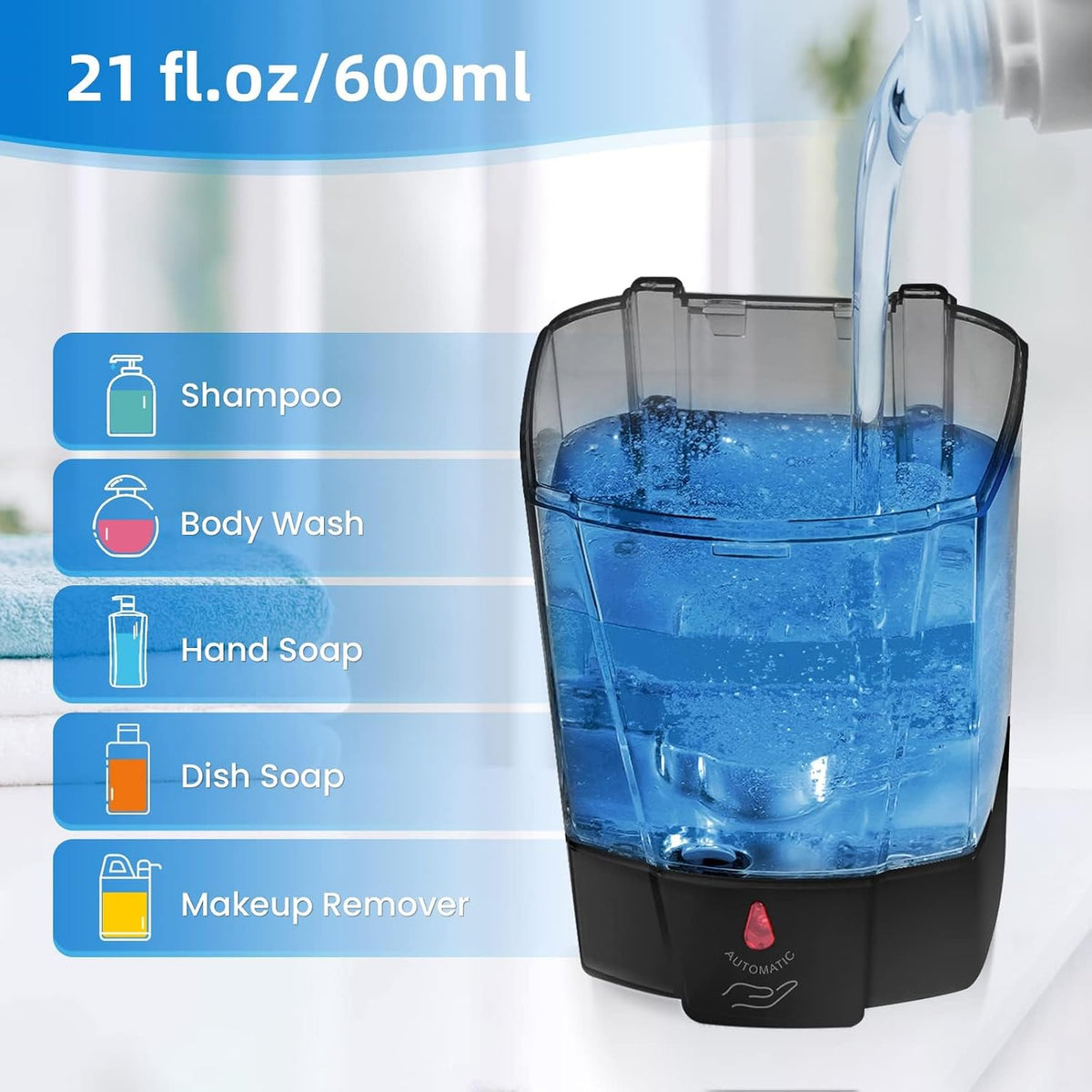 Automatic Soap Dispenser Hand Soap Dispenser Wall Mount 600m/21 fl.oz, Touchless Electric Sensor Pump Battery Operated for Offices Home Kitchen Bathroom Hotel Restaurant Commercial