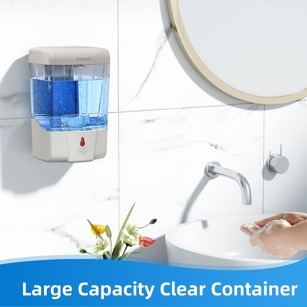 Automatic Soap Dispenser Hand Soap Dispenser Wall Mount 600m/21 fl.oz, Touchless Electric Sensor Pump Battery Operated for Offices Home Kitchen Bathroom Hotel Restaurant Commercial