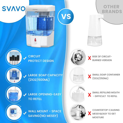 Automatic Soap Dispenser Hand Soap Dispenser Wall Mount 600m/21 fl.oz, Touchless Electric Sensor Pump Battery Operated for Offices Home Kitchen Bathroom Hotel Restaurant Commercial