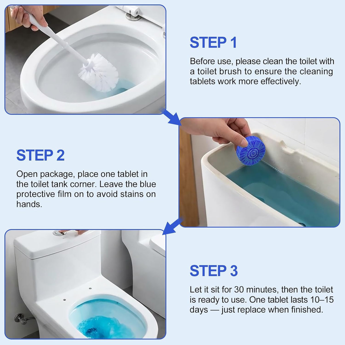 Toilet Bowl Cleaner Tablets 40 Pcs, Septic Safe Automatic Toilet Tank Cleaner with Sustained-Release Technology, Powerful Long-Lasting Blue Tabs for Bathroom Stain Remover & Deodorizer