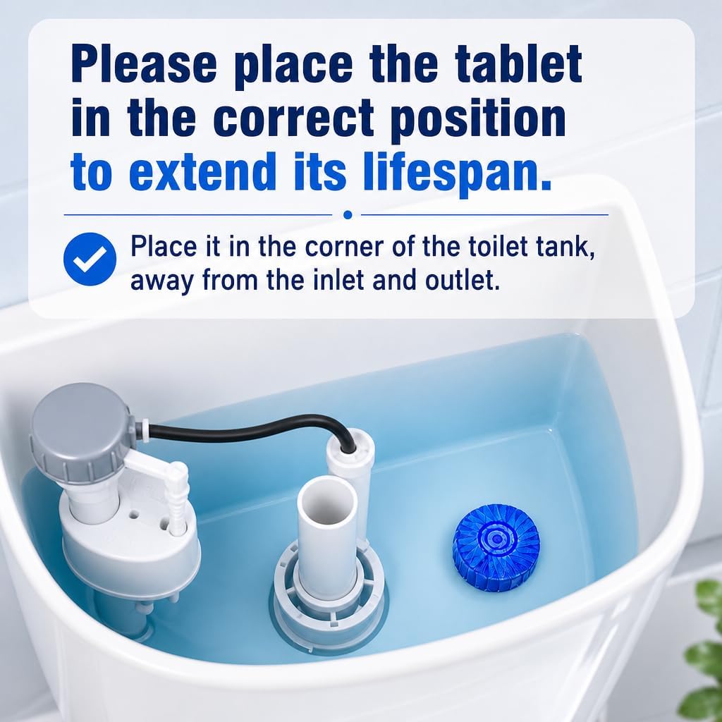 Toilet Bowl Cleaner Tablets 40 Pcs, Septic Safe Automatic Toilet Tank Cleaner with Sustained-Release Technology, Powerful Long-Lasting Blue Tabs for Bathroom Stain Remover & Deodorizer