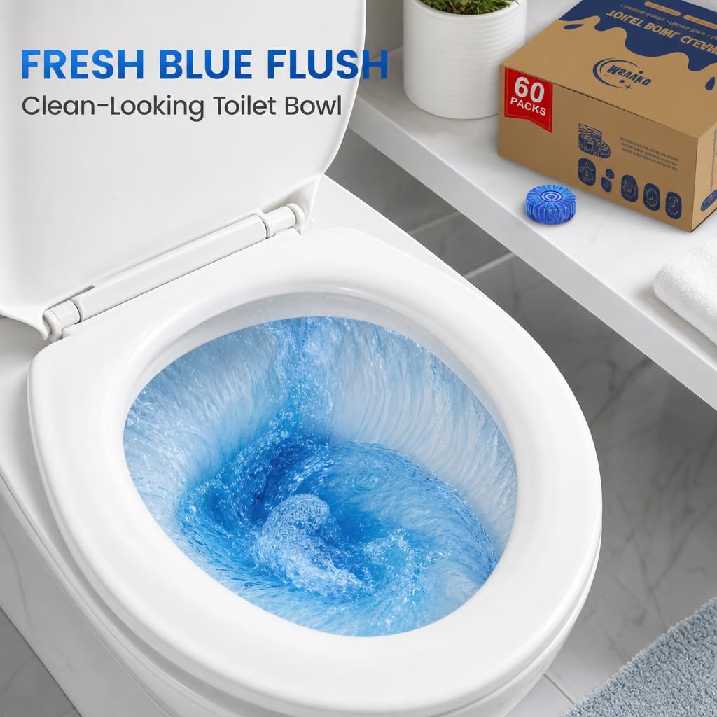 Toilet Bowl Cleaner Tablets 40 Pcs, Septic Safe Automatic Toilet Tank Cleaner with Sustained-Release Technology, Powerful Long-Lasting Blue Tabs for Bathroom Stain Remover & Deodorizer