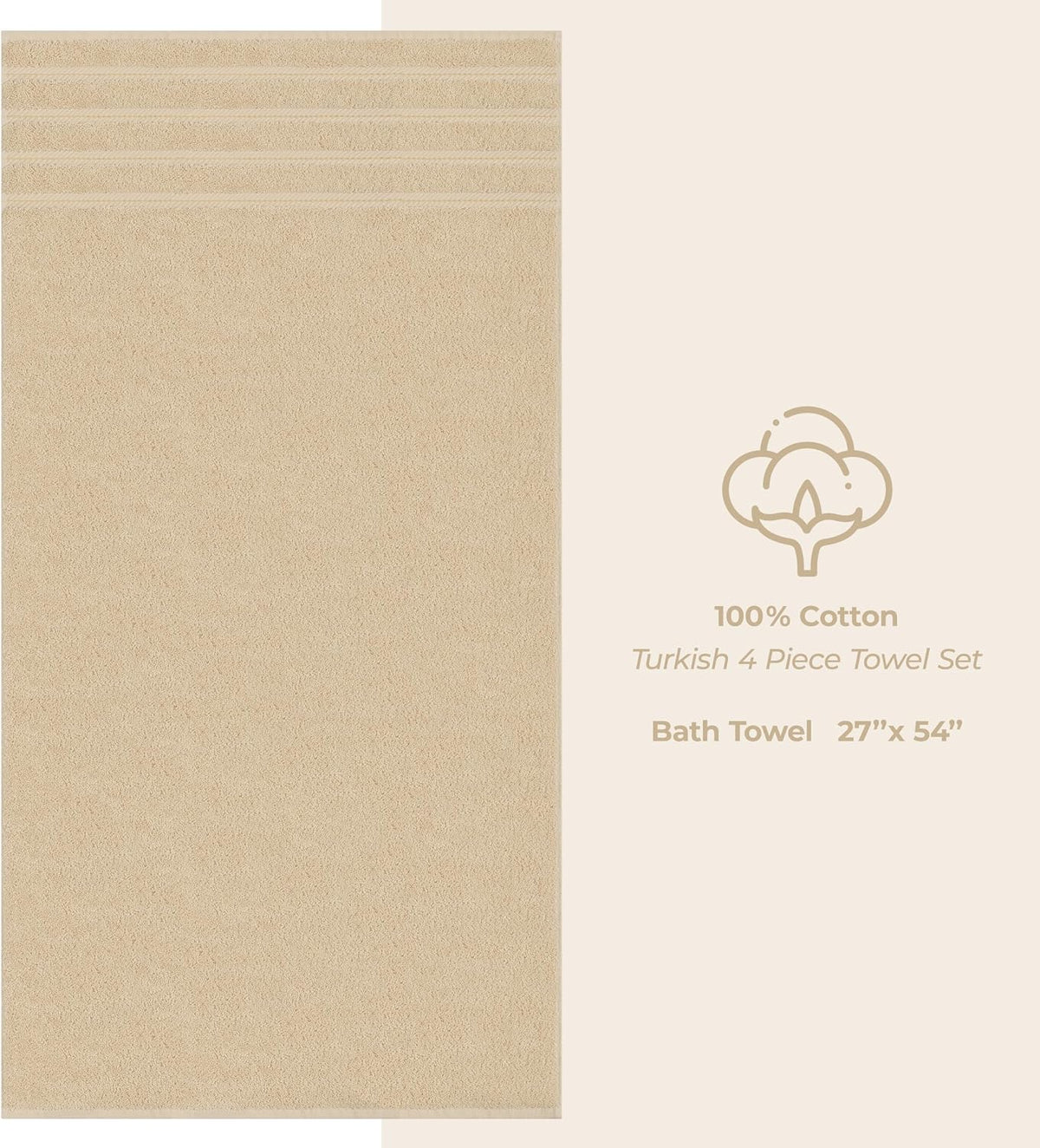 100% Cotton Luxury Turkish Towels, 4 PC Bath Towel Set