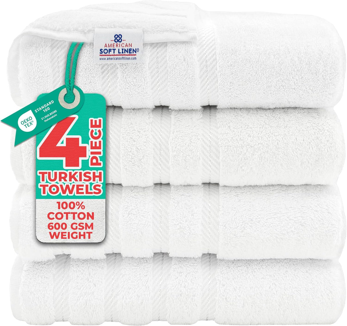100% Cotton Luxury Turkish Towels, 4 PC Bath Towel Set