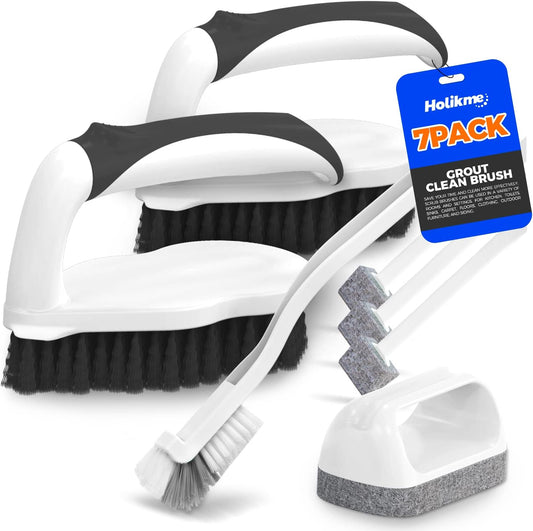 7 Pack Cleaning Brush Scrub Brush Kitchen Brush for Floor,Green | Deep Cleaning Brush Set, Scrub Pads with Scraper Tip for Pool Walls, Bathroom, Grout, Floor, Bike, Tub, Shower