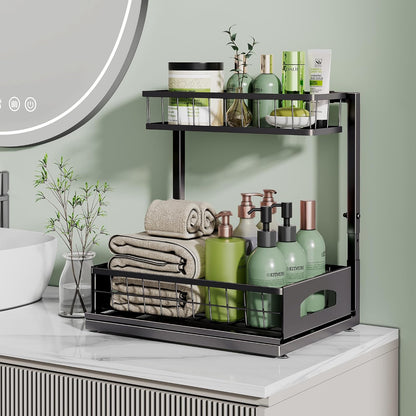 Under Sink Organizer, 2-Pack L-Shaped Metal Pull-Out Drawers for Kitchen