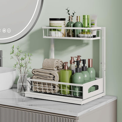 Under Sink Organizer, 2-Pack L-Shaped Metal Pull-Out Drawers for Kitchen