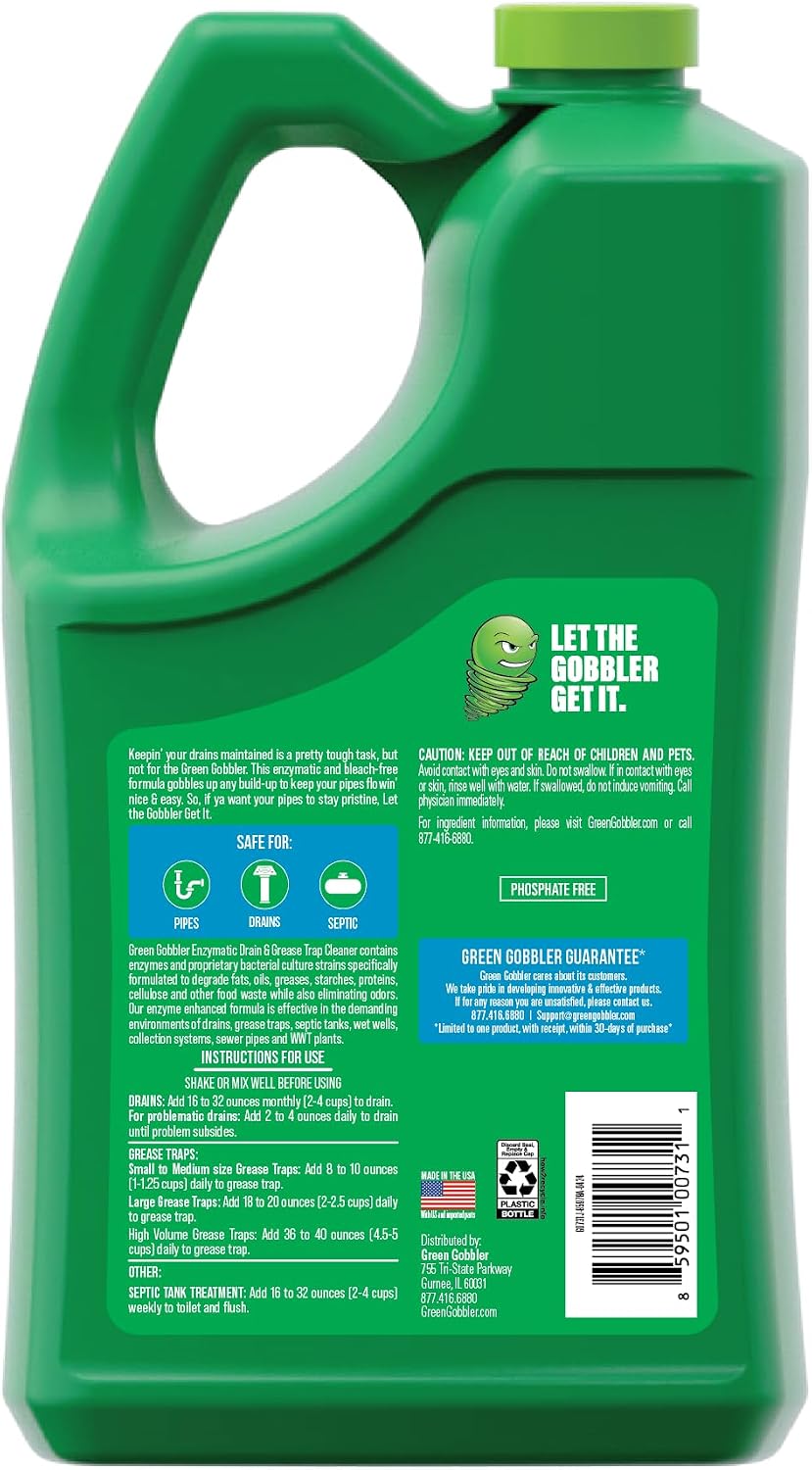 Enzyme Drain Cleaner | Controls Foul Odors & Breaks Down Grease, Paper, Fat & Oil in Sewer Lines, Septic Tanks & Grease Traps | 1 Gallon