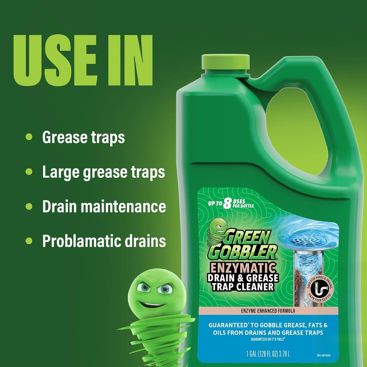 Enzyme Drain Cleaner | Controls Foul Odors & Breaks Down Grease, Paper, Fat & Oil in Sewer Lines, Septic Tanks & Grease Traps | 1 Gallon