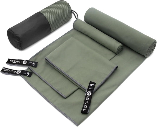 Quick Dry Camping Towel, Microfiber Travel Towel 3 Size at 1 Pack,Fast Drying Towel Set for Camping, Beach, Gym, Sports, Yoga & Swimming Pool, Army Green