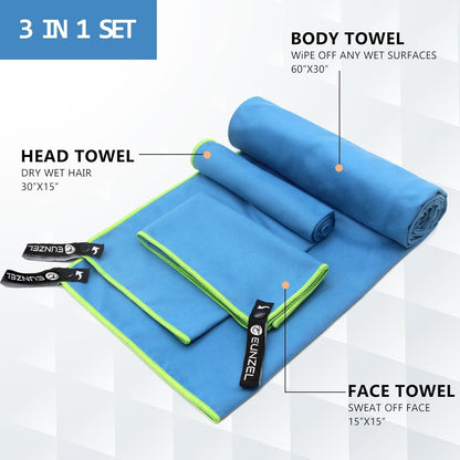 Quick Dry Camping Towel, Microfiber Travel Towel 3 Size at 1 Pack,Fast Drying Towel Set for Camping, Beach, Gym, Sports, Yoga & Swimming Pool, Army Green