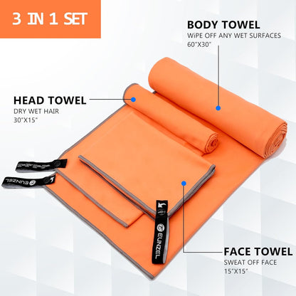 Quick Dry Camping Towel, Microfiber Travel Towel 3 Size at 1 Pack,Fast Drying Towel Set for Camping, Beach, Gym, Sports, Yoga & Swimming Pool, Army Green