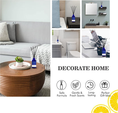 Reed Diffusers Set, 3.7 Oz Scent Diffuser, 6 Reed Diffuser Sticks, Home Fragrance Hyacinth, Peony & Citrus, Aromatherapy Oil Diffuser Reeds, More Masculine Scent, Bathroom & Office Decor 110ml