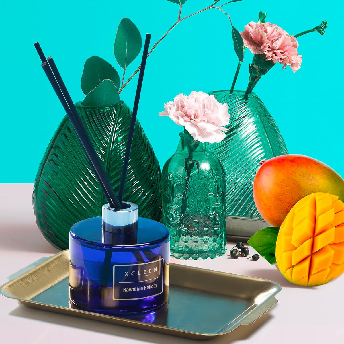 Reed Diffusers Set, 3.7 Oz Scent Diffuser, 6 Reed Diffuser Sticks, Home Fragrance Hyacinth, Peony & Citrus, Aromatherapy Oil Diffuser Reeds, More Masculine Scent, Bathroom & Office Decor 110ml