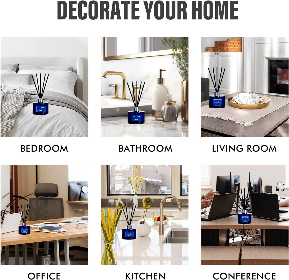 Reed Diffusers Set, 3.7 Oz Scent Diffuser, 6 Reed Diffuser Sticks, Home Fragrance Hyacinth, Peony & Citrus, Aromatherapy Oil Diffuser Reeds, More Masculine Scent, Bathroom & Office Decor 110ml