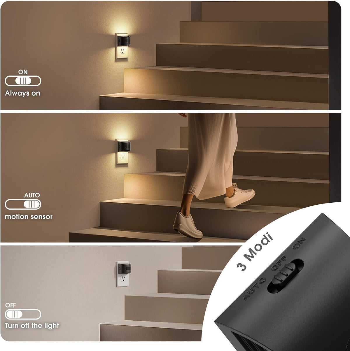 Motion Sensor Night Light, Night Lights Plug into wall | Motion Activated Night Lights, 3000K Warm White, Dusk to Dawn Sensor Dimmable Night light for Kids Bedroom Bathroom Hallway