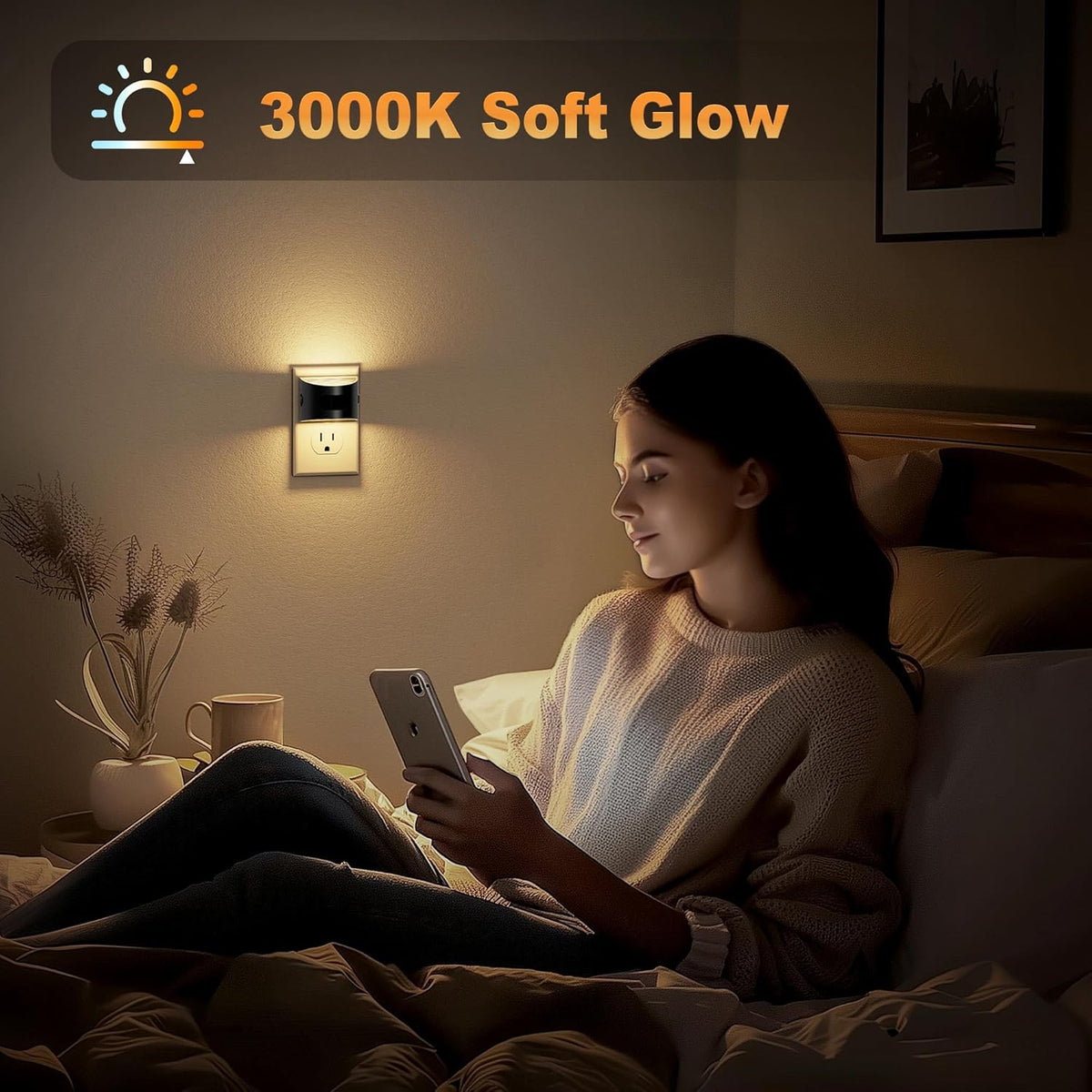 Motion Sensor Night Light, Night Lights Plug into wall | Motion Activated Night Lights, 3000K Warm White, Dusk to Dawn Sensor Dimmable Night light for Kids Bedroom Bathroom Hallway
