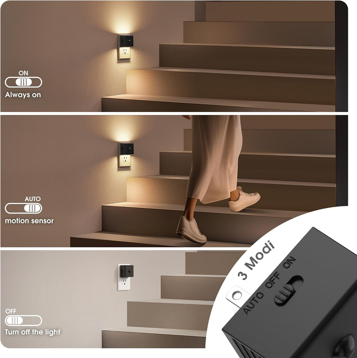 Motion Sensor Night Light, Night Lights Plug into wall | Motion Activated Night Lights, 3000K Warm White, Dusk to Dawn Sensor Dimmable Night light for Kids Bedroom Bathroom Hallway
