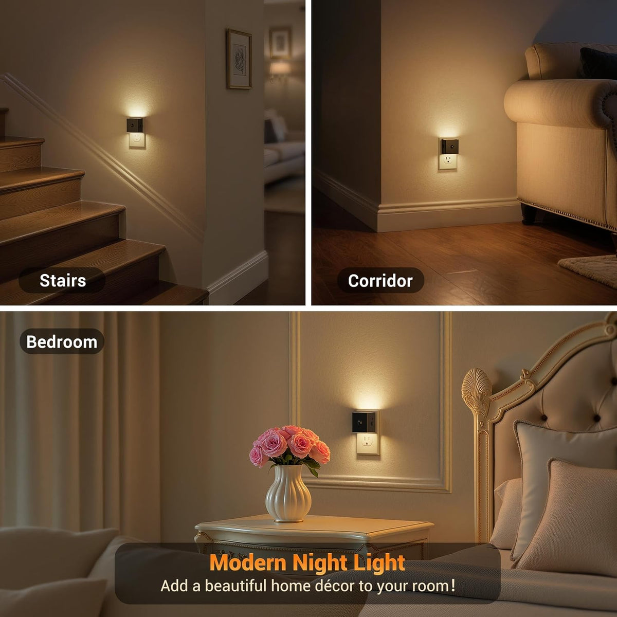 Motion Sensor Night Light, Night Lights Plug into wall | Motion Activated Night Lights, 3000K Warm White, Dusk to Dawn Sensor Dimmable Night light for Kids Bedroom Bathroom Hallway