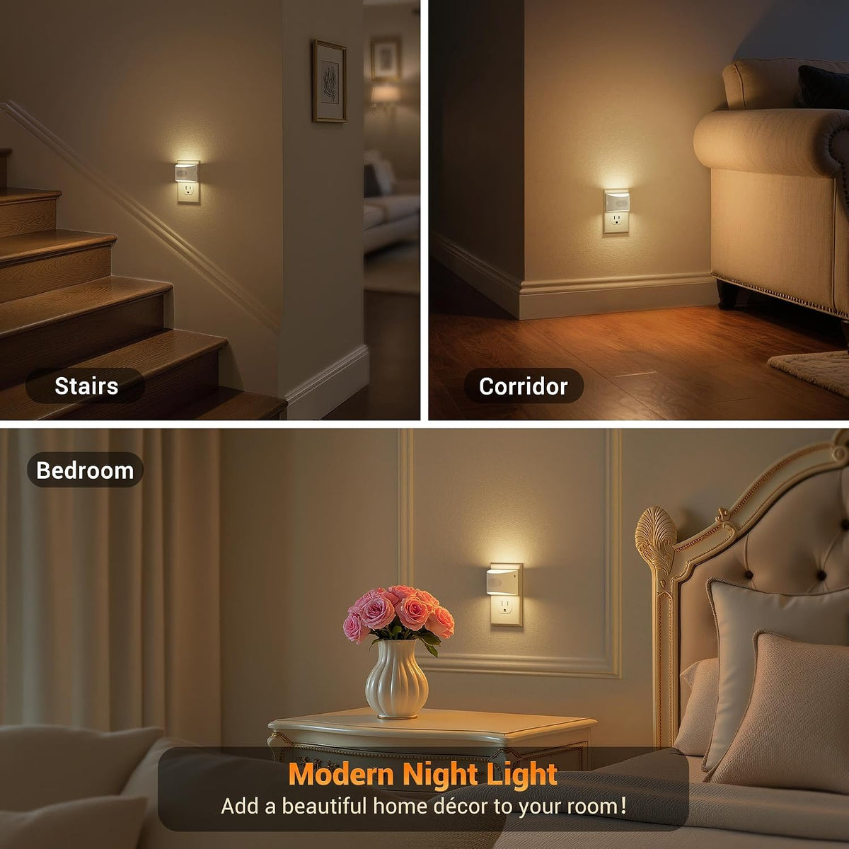 Motion Sensor Night Light, Night Lights Plug into wall | Motion Activated Night Lights, 3000K Warm White, Dusk to Dawn Sensor Dimmable Night light for Kids Bedroom Bathroom Hallway