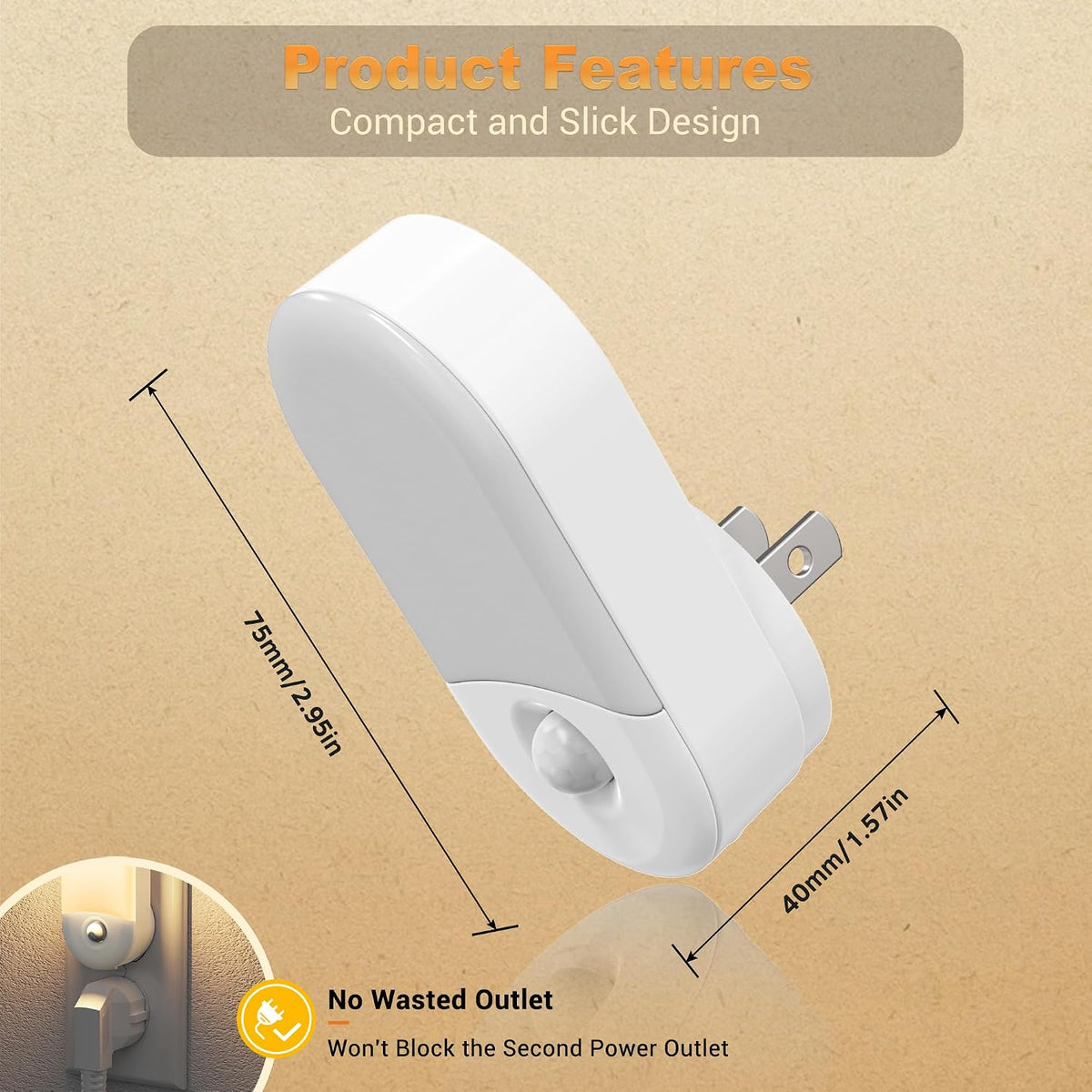 Motion Sensor Night Light, Night Lights Plug into wall | Motion Activated Night Lights, 3000K Warm White, Dusk to Dawn Sensor Dimmable Night light for Kids Bedroom Bathroom Hallway