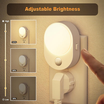 Motion Sensor Night Light, Night Lights Plug into wall | Motion Activated Night Lights, 3000K Warm White, Dusk to Dawn Sensor Dimmable Night light for Kids Bedroom Bathroom Hallway