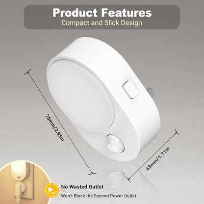 Motion Sensor Night Light, Night Lights Plug into wall | Motion Activated Night Lights, 3000K Warm White, Dusk to Dawn Sensor Dimmable Night light for Kids Bedroom Bathroom Hallway