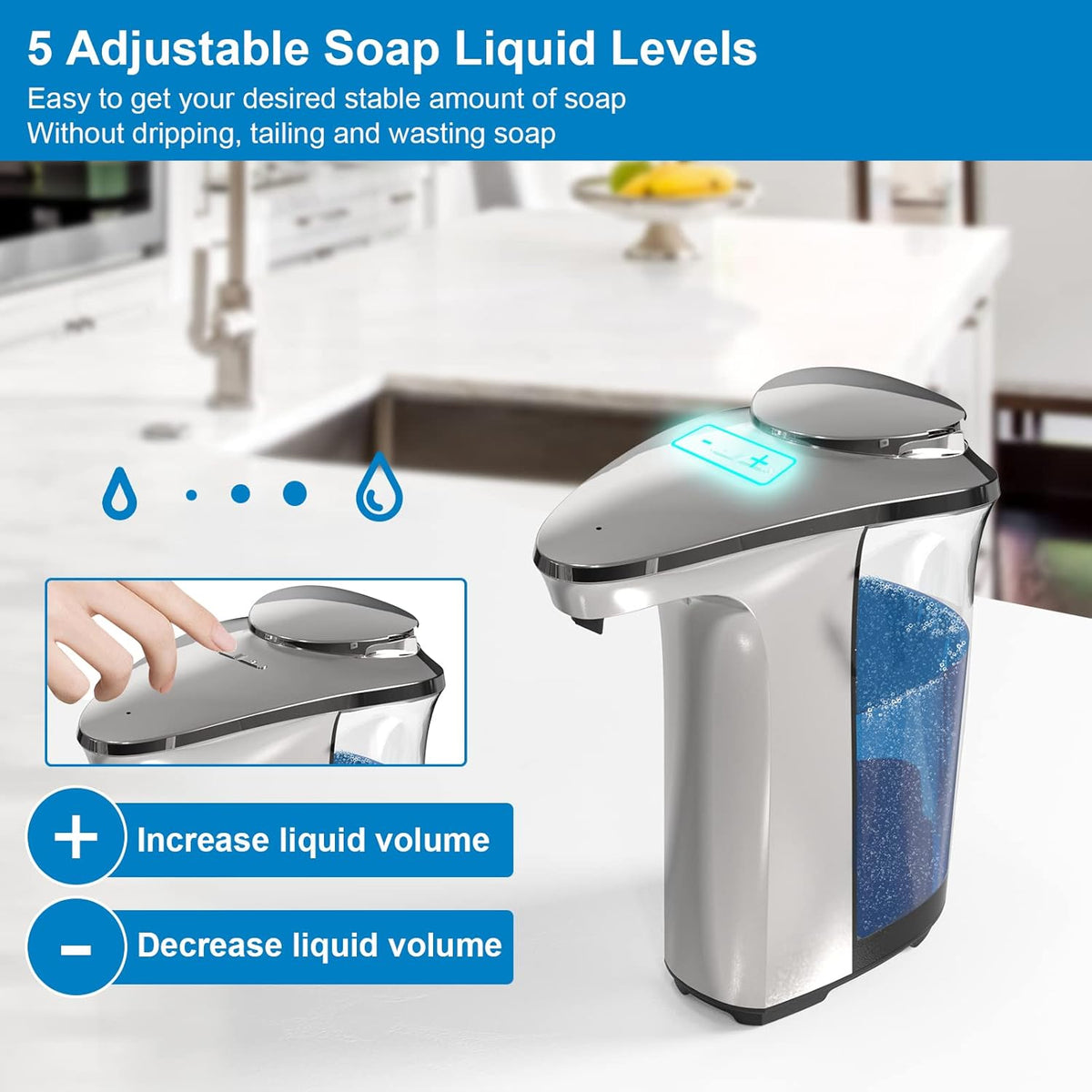 Automatic Soap Dispenser, 17oz Touchless Liquid Dish Soap Dispenser Kitchen
