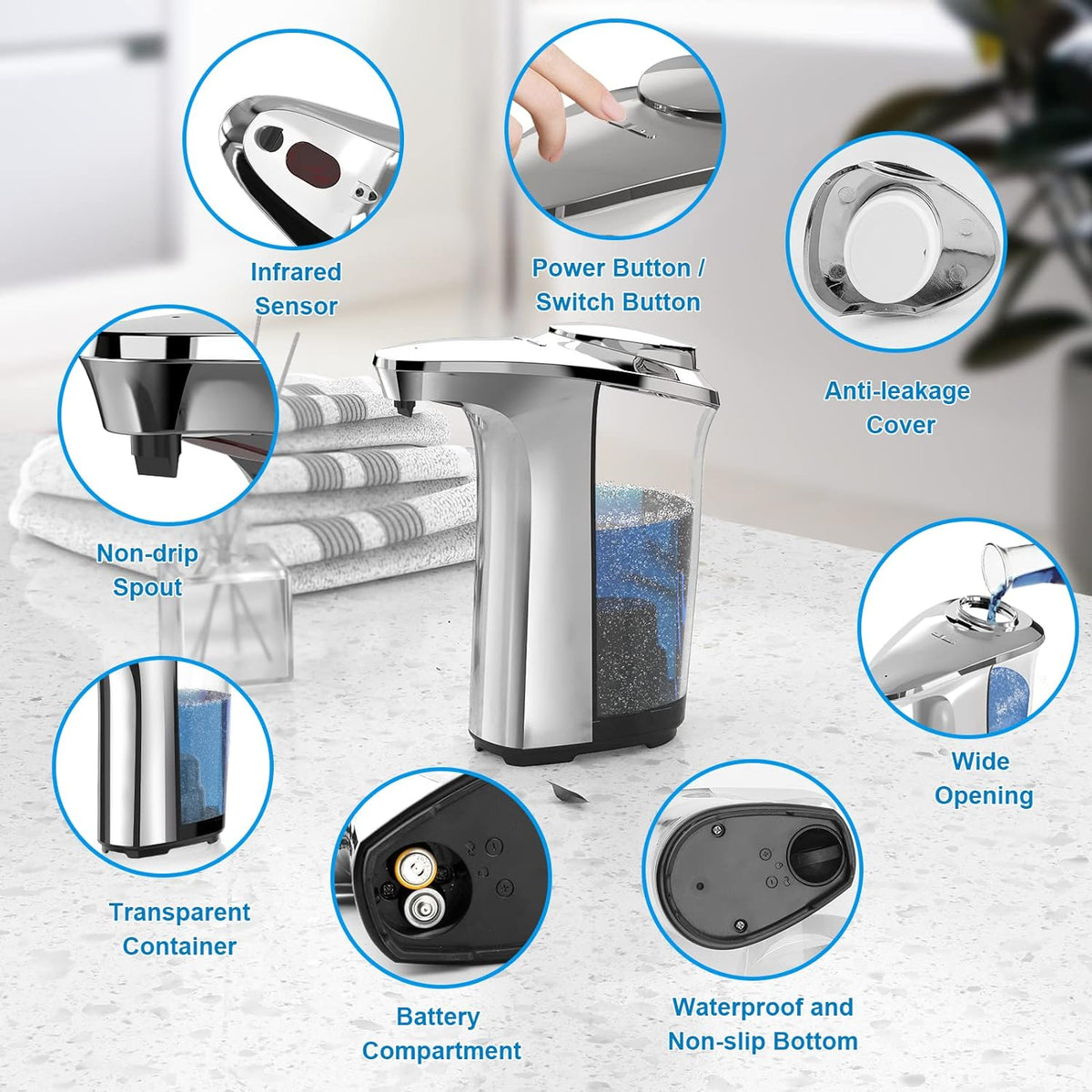 Automatic Soap Dispenser, 17oz Touchless Liquid Dish Soap Dispenser Kitchen
