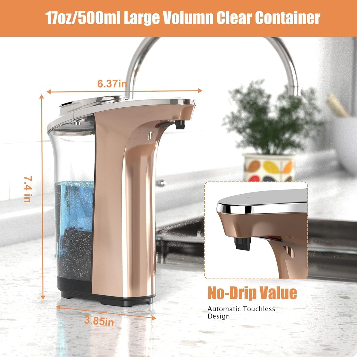 Automatic Soap Dispenser, 17oz Touchless Liquid Dish Soap Dispenser Kitchen
