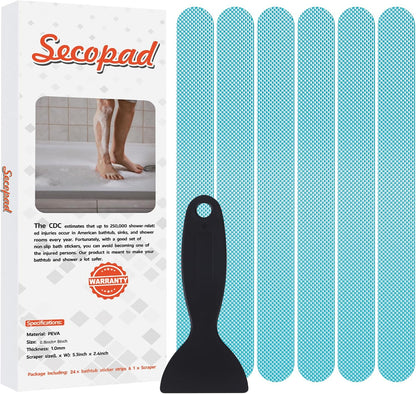 12PCS Strip Non Slip Bathtub Stickers with Scraper, 0.8*8in, Clear | Original Safety Anti-Slip Treads, Comfortable PEVA Material, Strong Adhesive, Easy to Use, For Bath Tubs, Showers & Stairs