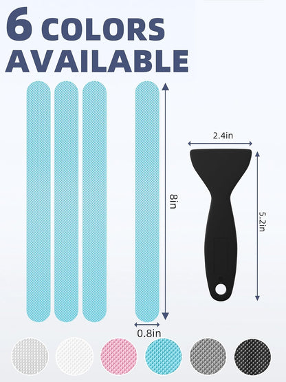 12PCS Strip Non Slip Bathtub Stickers with Scraper, 0.8*8in, Clear | Original Safety Anti-Slip Treads, Comfortable PEVA Material, Strong Adhesive, Easy to Use, For Bath Tubs, Showers & Stairs