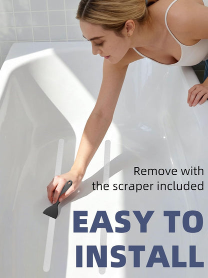 12PCS Strip Non Slip Bathtub Stickers with Scraper, 0.8*8in, Clear | Original Safety Anti-Slip Treads, Comfortable PEVA Material, Strong Adhesive, Easy to Use, For Bath Tubs, Showers & Stairs
