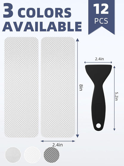 12PCS Strip Non Slip Bathtub Stickers with Scraper, 0.8*8in, Clear | Original Safety Anti-Slip Treads, Comfortable PEVA Material, Strong Adhesive, Easy to Use, For Bath Tubs, Showers & Stairs