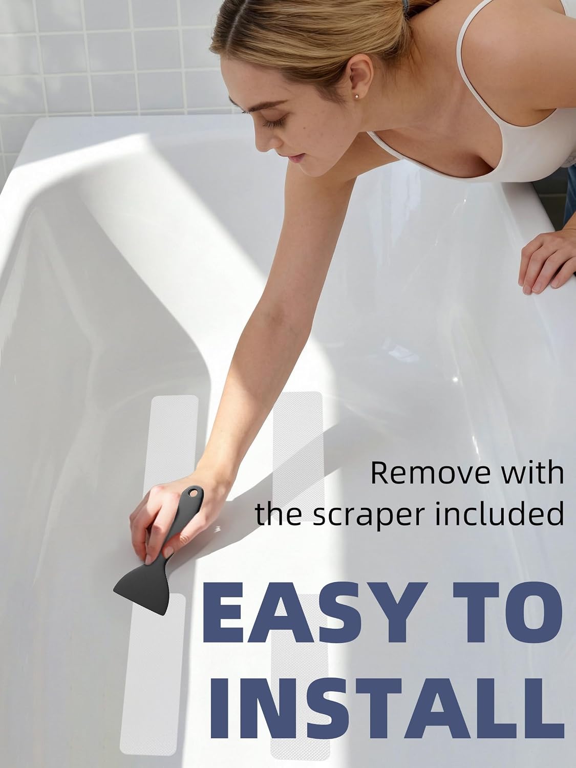 12PCS Strip Non Slip Bathtub Stickers with Scraper, 0.8*8in, Clear | Original Safety Anti-Slip Treads, Comfortable PEVA Material, Strong Adhesive, Easy to Use, For Bath Tubs, Showers & Stairs