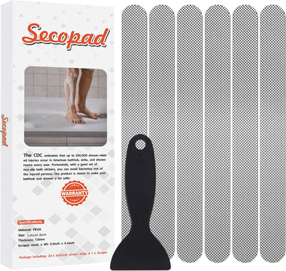 12PCS Strip Non Slip Bathtub Stickers with Scraper, 0.8*8in, Clear | Original Safety Anti-Slip Treads, Comfortable PEVA Material, Strong Adhesive, Easy to Use, For Bath Tubs, Showers & Stairs
