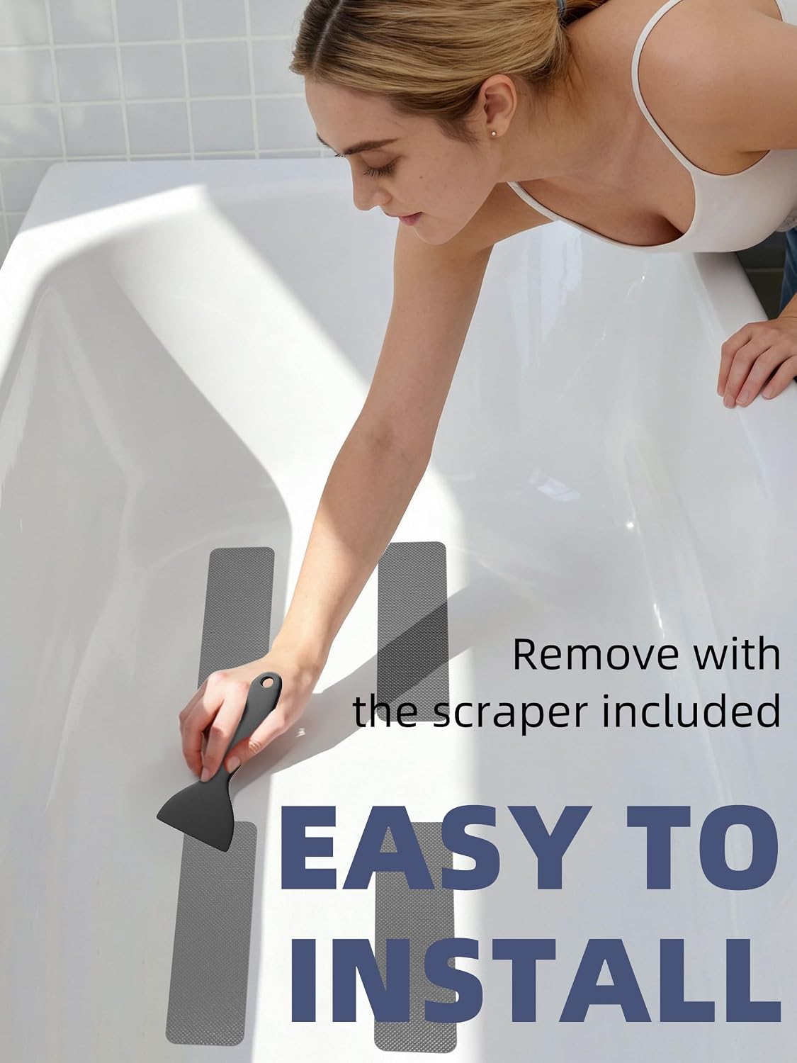 12PCS Strip Non Slip Bathtub Stickers with Scraper, 0.8*8in, Clear | Original Safety Anti-Slip Treads, Comfortable PEVA Material, Strong Adhesive, Easy to Use, For Bath Tubs, Showers & Stairs