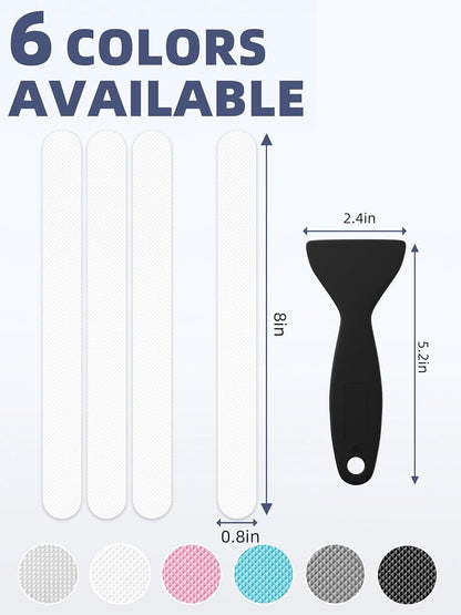 12PCS Strip Non Slip Bathtub Stickers with Scraper, 0.8*8in, Clear | Original Safety Anti-Slip Treads, Comfortable PEVA Material, Strong Adhesive, Easy to Use, For Bath Tubs, Showers & Stairs