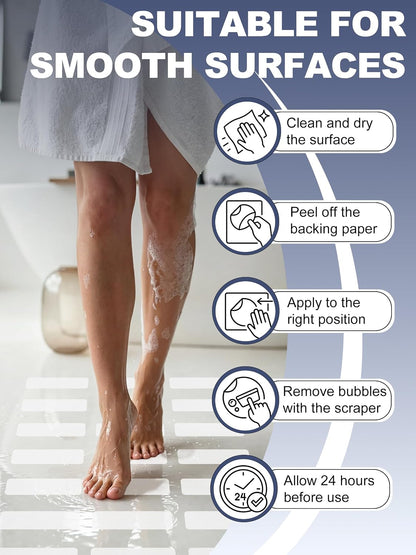 12PCS Strip Non Slip Bathtub Stickers with Scraper, 0.8*8in, Clear | Original Safety Anti-Slip Treads, Comfortable PEVA Material, Strong Adhesive, Easy to Use, For Bath Tubs, Showers & Stairs