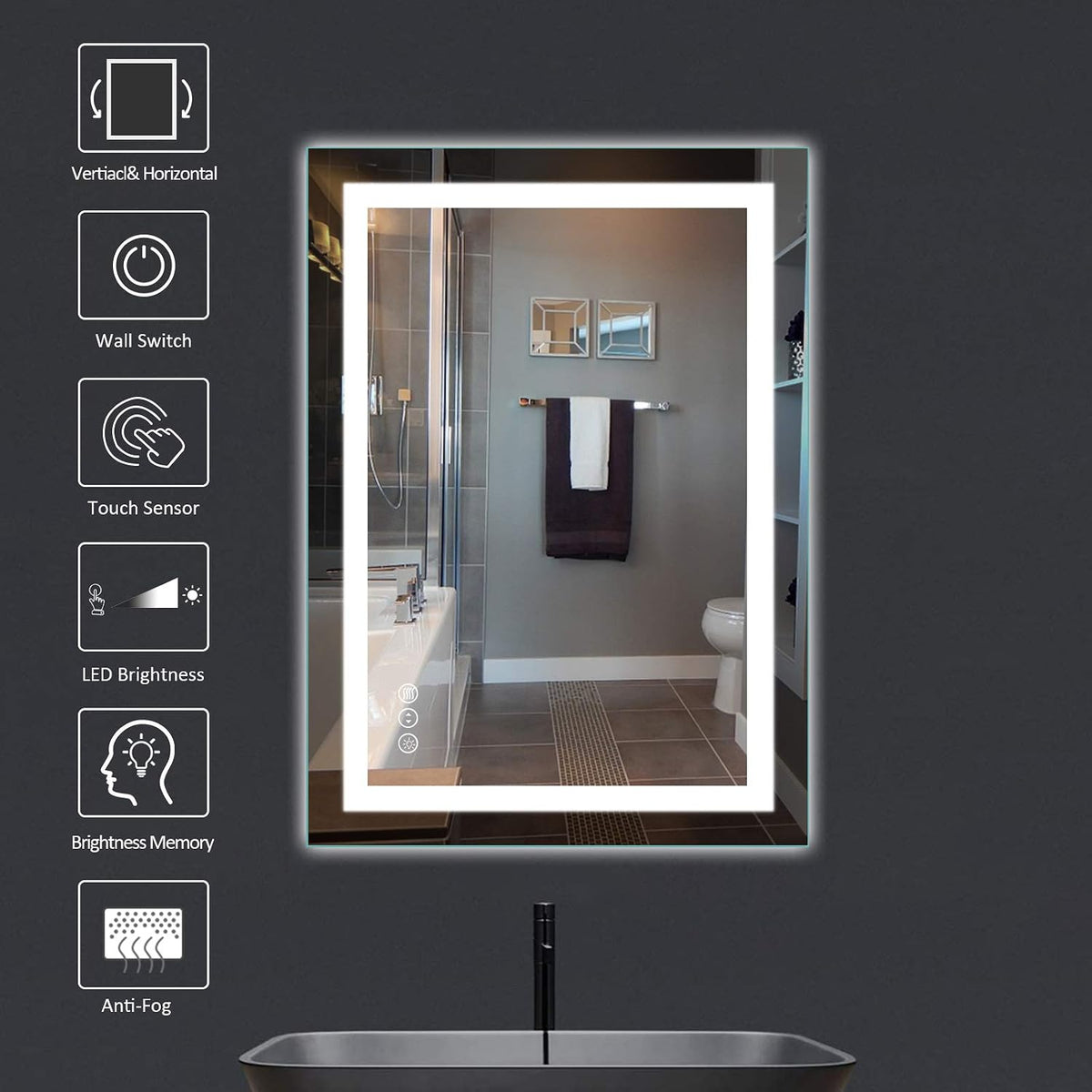 LED Bathroom Mirror 24"X36" with Front Light and Backlit - Colors A
