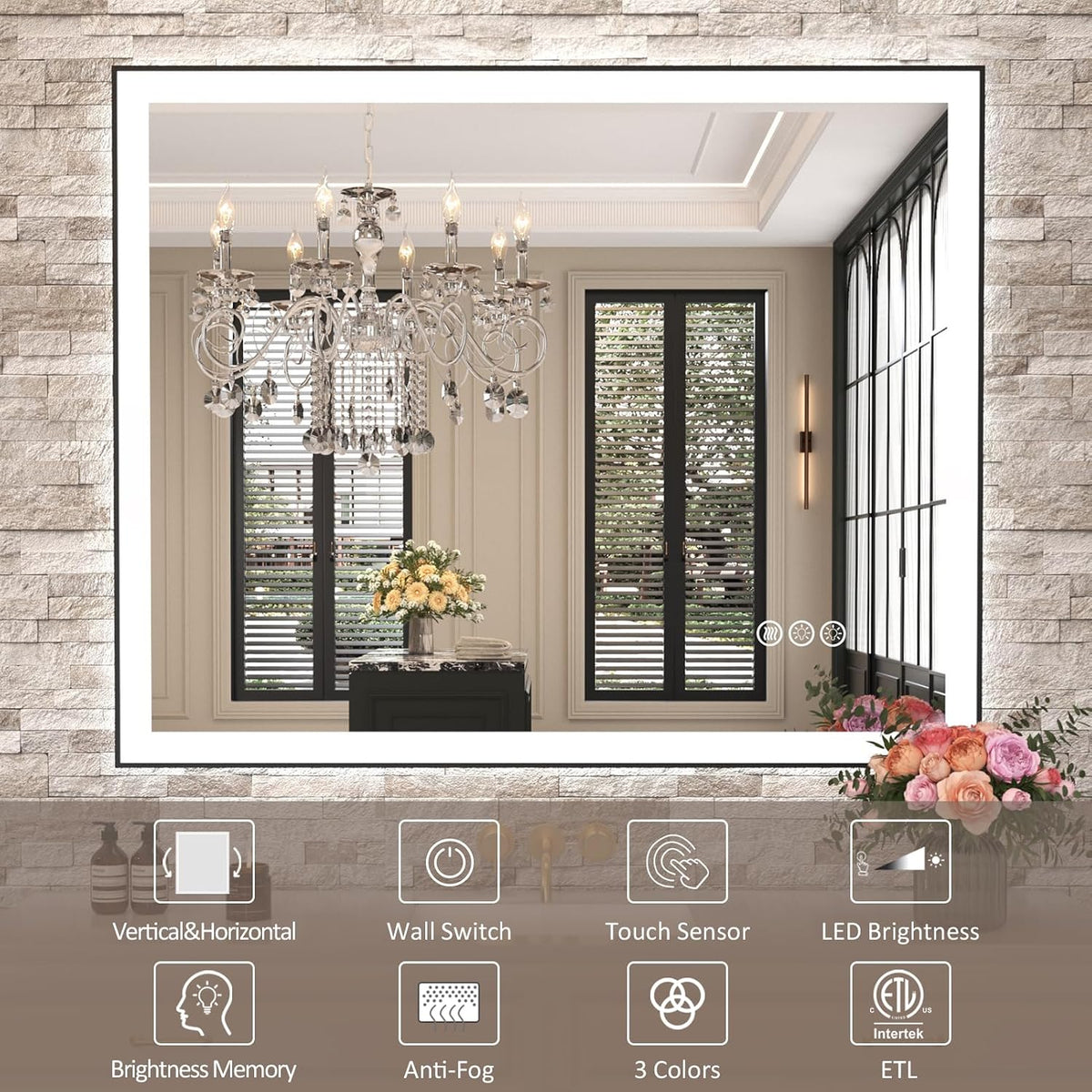 LED Bathroom Mirror 24"X36" with Front Light and Backlit - Colors A
